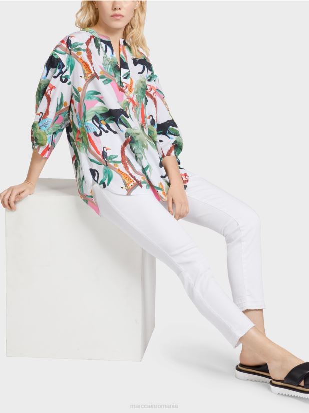 bluză din bumbac cu design animal Marc Cain aproape alb îmbrăcăminte 4826HH927