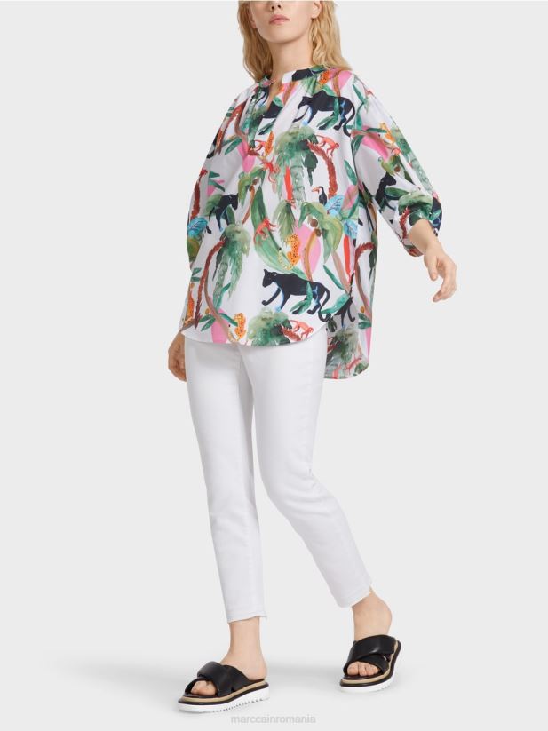 bluză din bumbac cu design animal Marc Cain aproape alb îmbrăcăminte 4826HH927