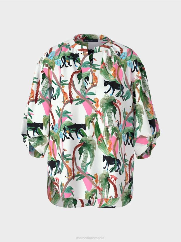 bluză din bumbac cu design animal Marc Cain aproape alb îmbrăcăminte 4826HH927