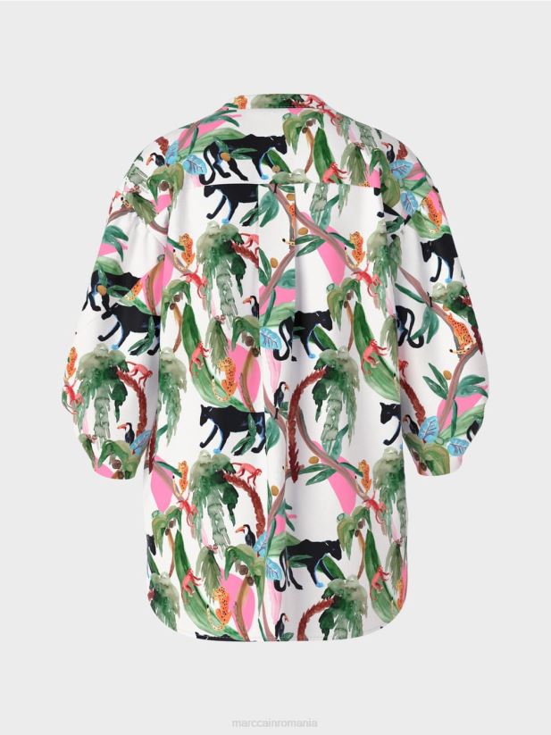 bluză din bumbac cu design animal Marc Cain aproape alb îmbrăcăminte 4826HH927