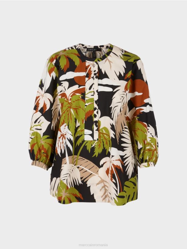 bluză din bumbac cu linie A Marc Cain verde oliv intens îmbrăcăminte 4826HH944