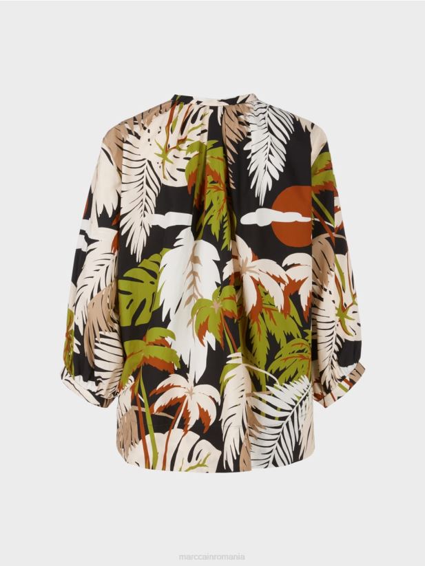 bluză din bumbac cu linie A Marc Cain verde oliv intens îmbrăcăminte 4826HH944