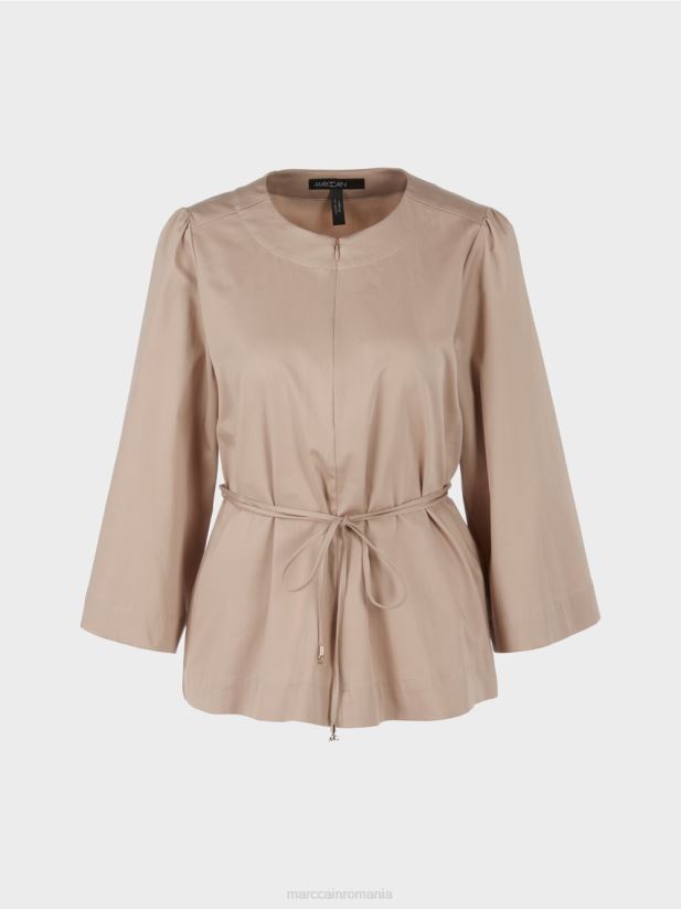 bluză din bumbac cu mâneci lungi Marc Cain nisip adânc îmbrăcăminte 4826HH948