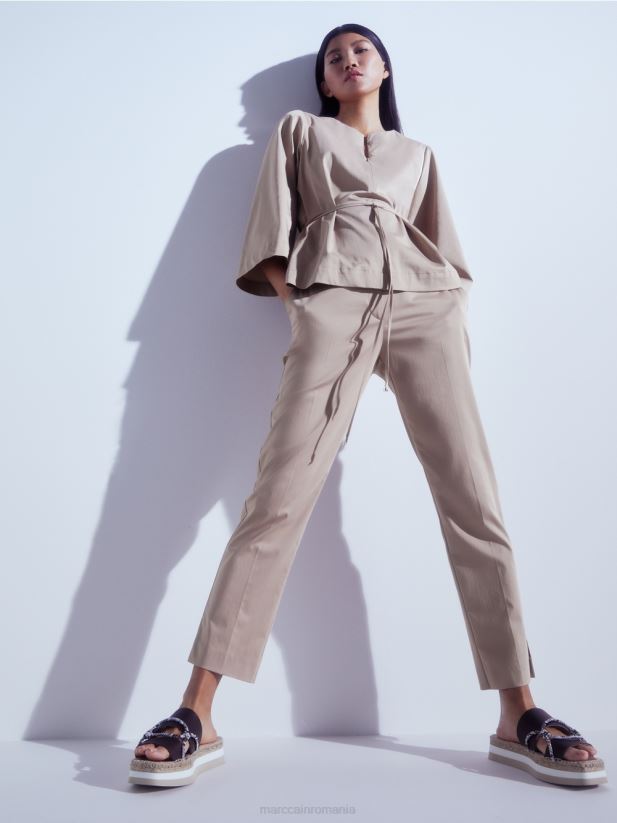 bluză din bumbac cu mâneci lungi Marc Cain nisip adânc îmbrăcăminte 4826HH948