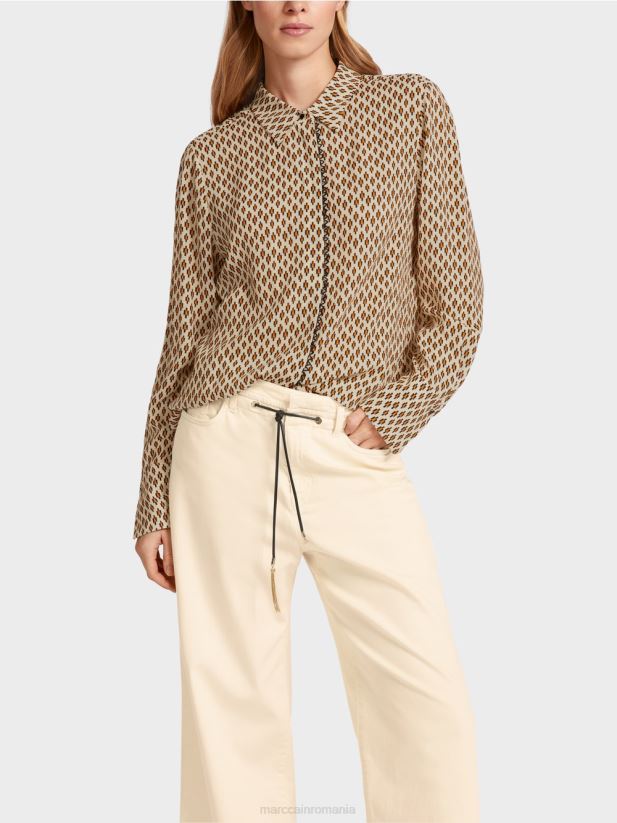 bluză din viscoză cu imprimeu peste tot Marc Cain cremă îmbrăcăminte 4826HH917