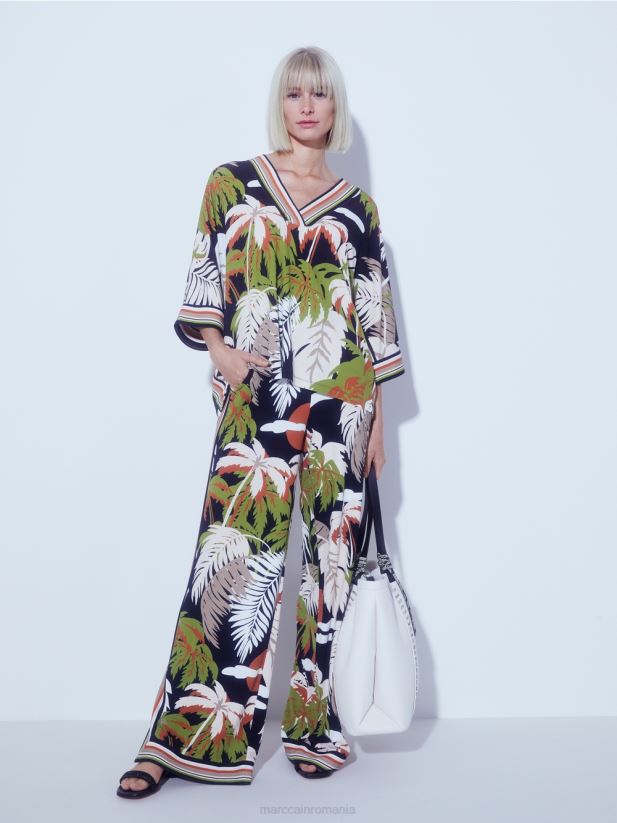 bluză din viscoză cu mâneci kimono Marc Cain verde oliv intens îmbrăcăminte 4826HH947