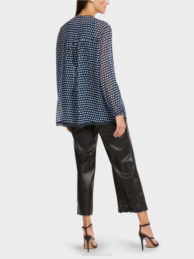 bluză din viscoză cu motiv de buline și albine Marc Cain negru îmbrăcăminte 4826HH989