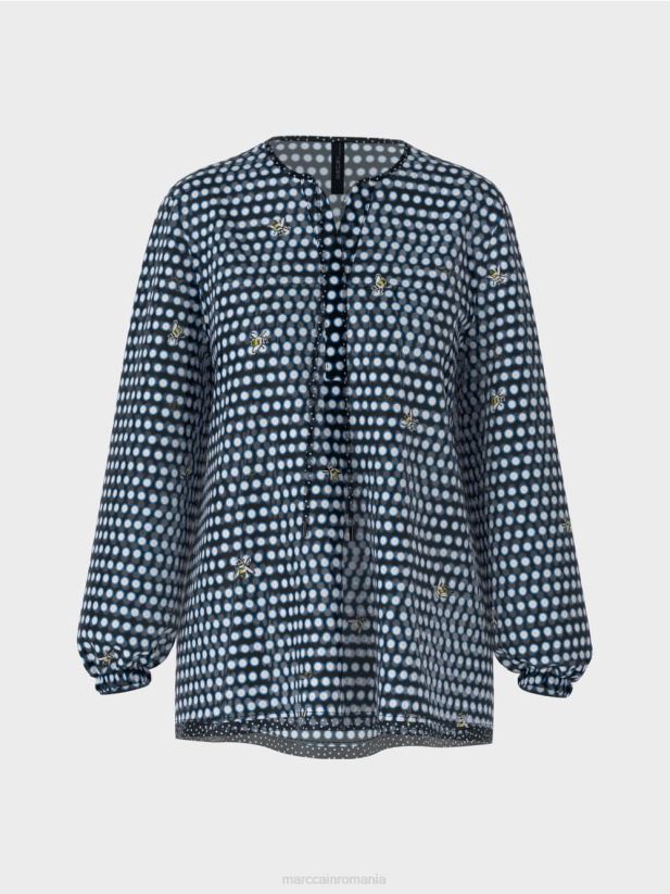 bluză din viscoză cu motiv de buline și albine Marc Cain negru îmbrăcăminte 4826HH989