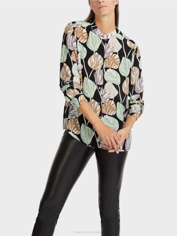 bluză elegantă cu guler ridicat Marc Cain menta pudra îmbrăcăminte 4826HH1023