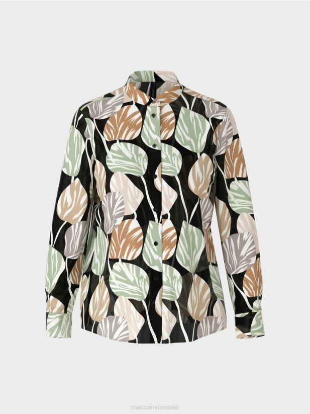 bluză elegantă cu guler ridicat Marc Cain menta pudra îmbrăcăminte 4826HH1023