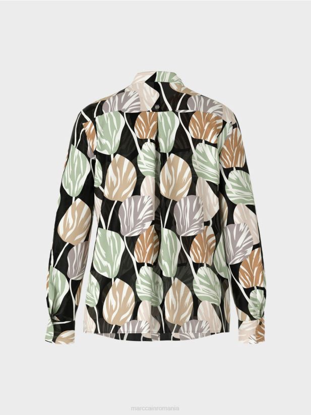 bluză elegantă cu guler ridicat Marc Cain menta pudra îmbrăcăminte 4826HH1023