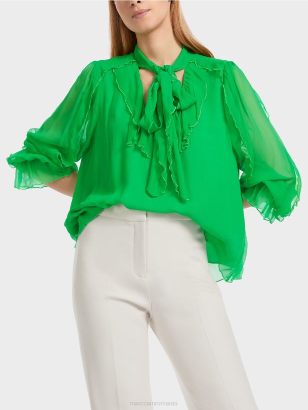 bluză șifon șifonată Marc Cain verde măr închis îmbrăcăminte 4826HH841