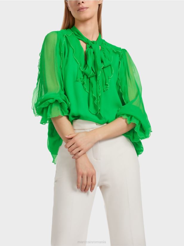 bluză șifon șifonată Marc Cain verde măr închis îmbrăcăminte 4826HH841