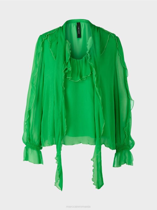 bluză șifon șifonată Marc Cain verde măr închis îmbrăcăminte 4826HH841