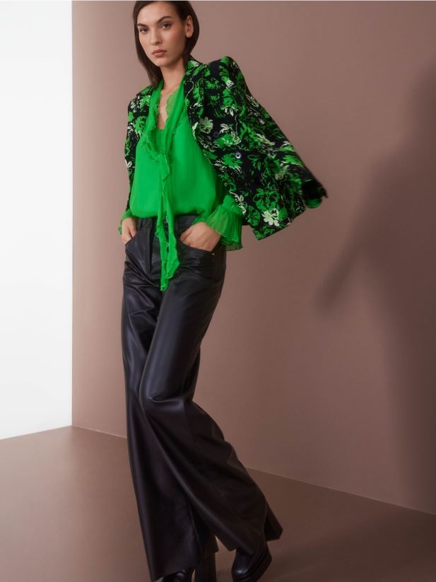 bluză șifon șifonată Marc Cain verde măr închis îmbrăcăminte 4826HH841