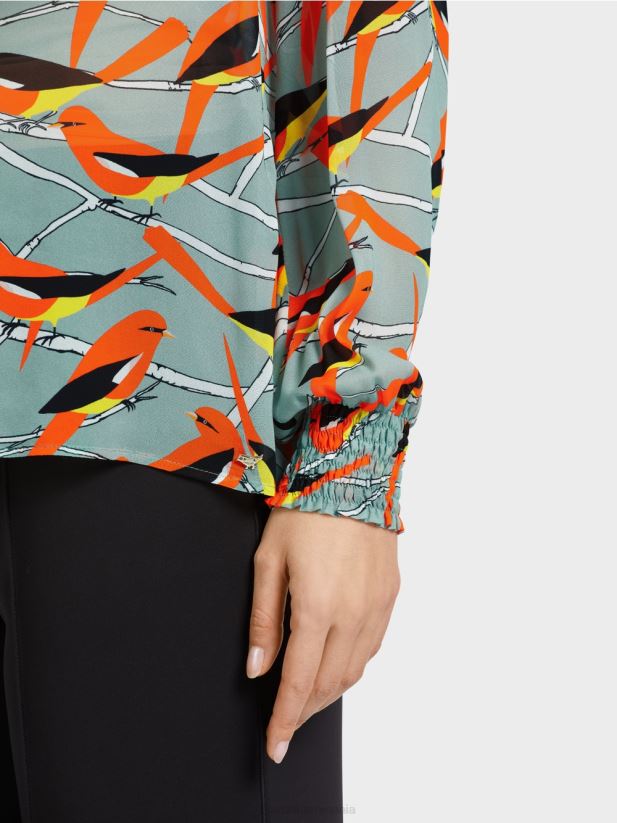 bluză jucăușă cu design de pasăre Marc Cain albastru închis la cer îmbrăcăminte 4826HH879