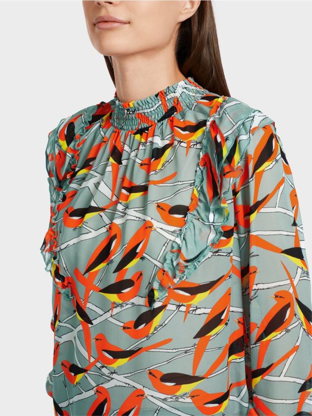 bluză jucăușă cu design de pasăre Marc Cain albastru închis la cer îmbrăcăminte 4826HH879