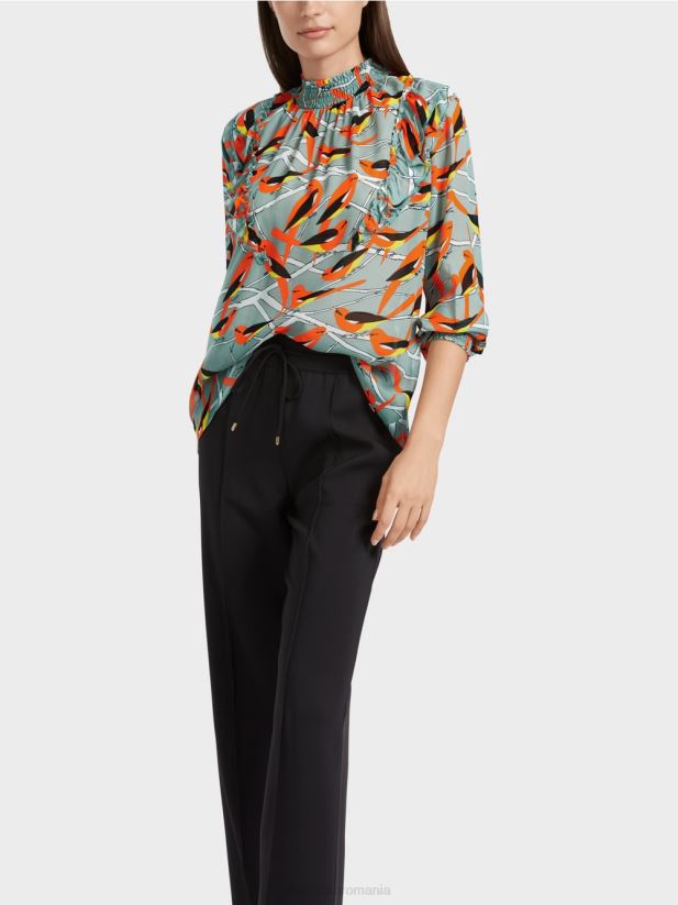 bluză jucăușă cu design de pasăre Marc Cain albastru închis la cer îmbrăcăminte 4826HH879