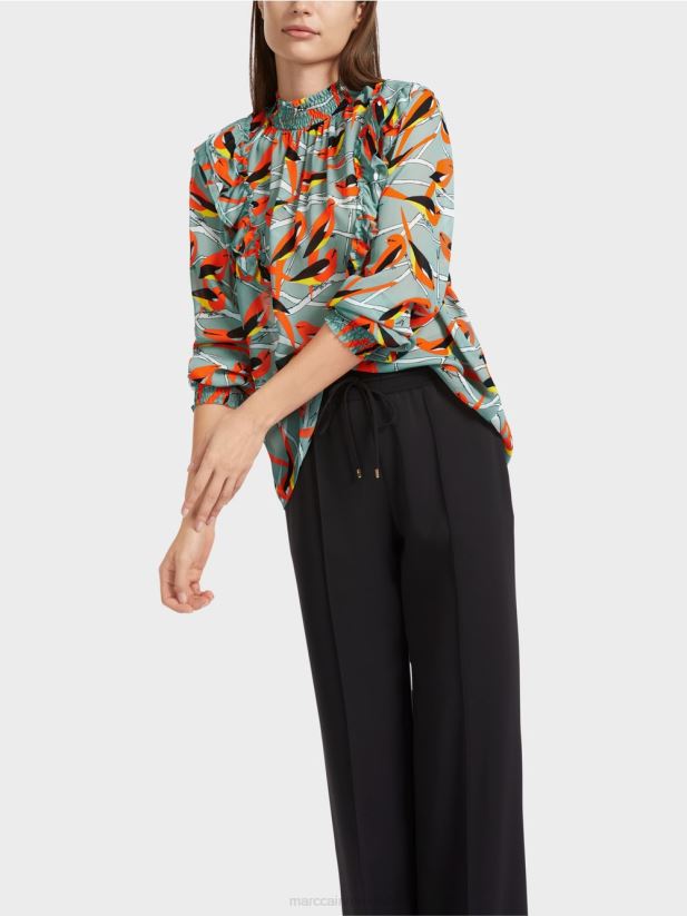 bluză jucăușă cu design de pasăre Marc Cain albastru închis la cer îmbrăcăminte 4826HH879