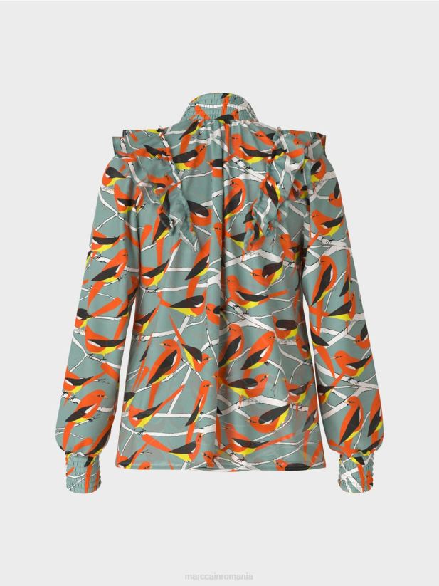 bluză jucăușă cu design de pasăre Marc Cain albastru închis la cer îmbrăcăminte 4826HH879