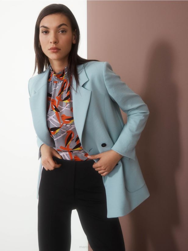 bluză jucăușă cu design de pasăre Marc Cain albastru închis la cer îmbrăcăminte 4826HH879