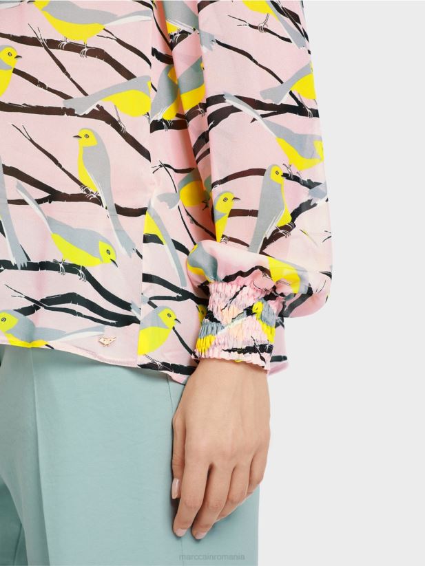 bluză jucăușă cu design de pasăre Marc Cain roz pudra moale îmbrăcăminte 4826HH882