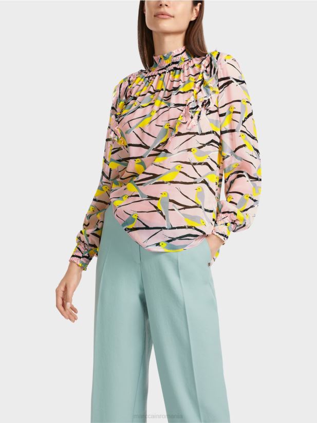 bluză jucăușă cu design de pasăre Marc Cain roz pudra moale îmbrăcăminte 4826HH882