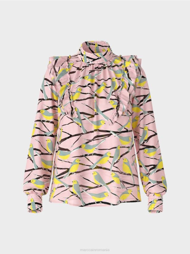 bluză jucăușă cu design de pasăre Marc Cain roz pudra moale îmbrăcăminte 4826HH882