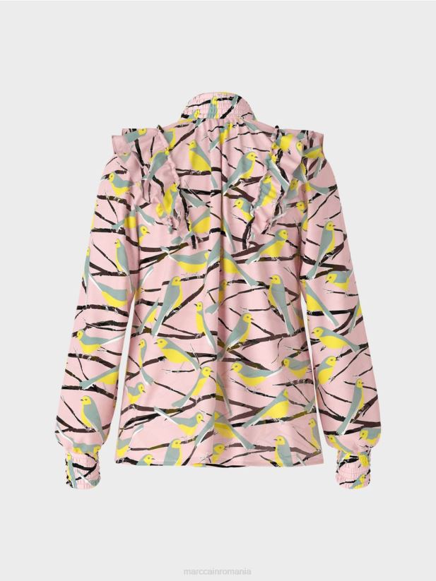 bluză jucăușă cu design de pasăre Marc Cain roz pudra moale îmbrăcăminte 4826HH882