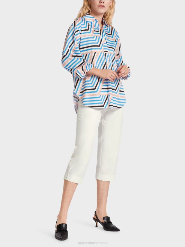 bluză jucăușă cu dungi Marc Cain azur îmbrăcăminte 4826HH924