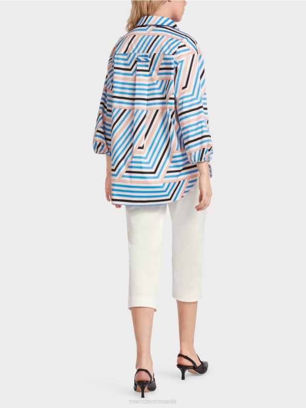 bluză jucăușă cu dungi Marc Cain azur îmbrăcăminte 4826HH924