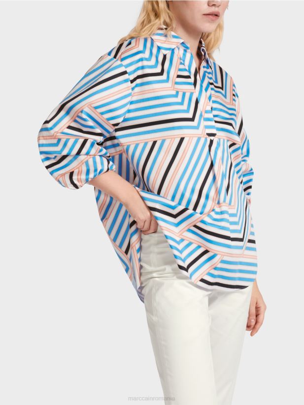 bluză jucăușă cu dungi Marc Cain azur îmbrăcăminte 4826HH924