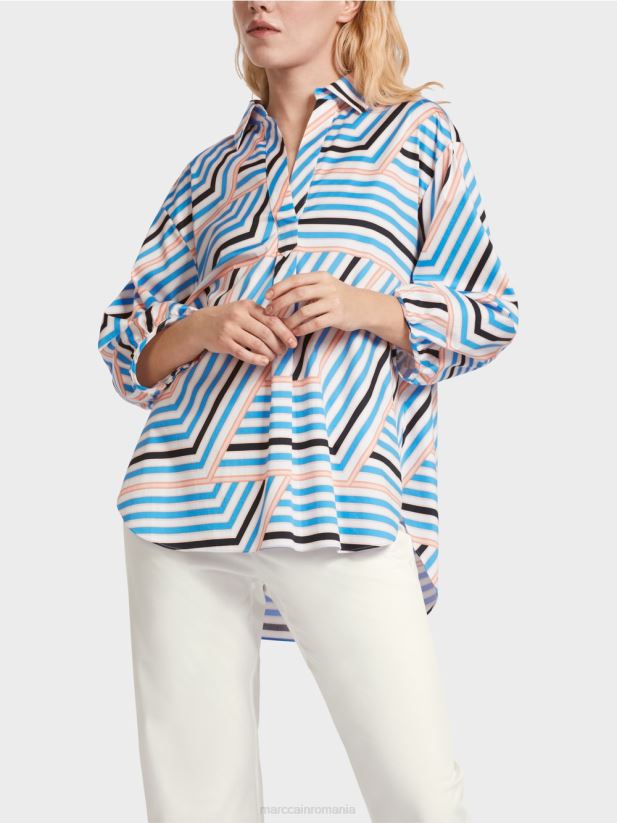 bluză jucăușă cu dungi Marc Cain azur îmbrăcăminte 4826HH924