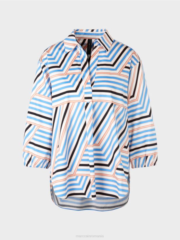 bluză jucăușă cu dungi Marc Cain azur îmbrăcăminte 4826HH924