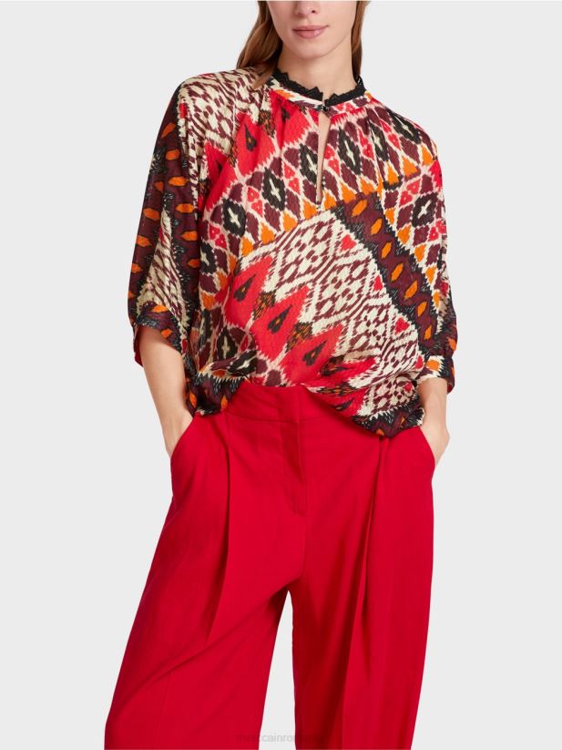 bluză kimono imprimată din viscoză Marc Cain rosu intens îmbrăcăminte 4826HH913