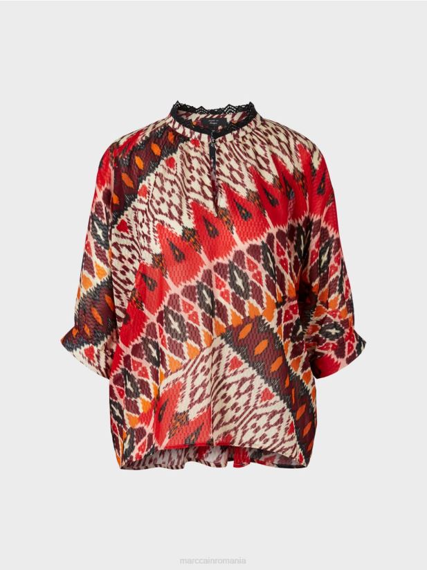 bluză kimono imprimată din viscoză Marc Cain rosu intens îmbrăcăminte 4826HH913