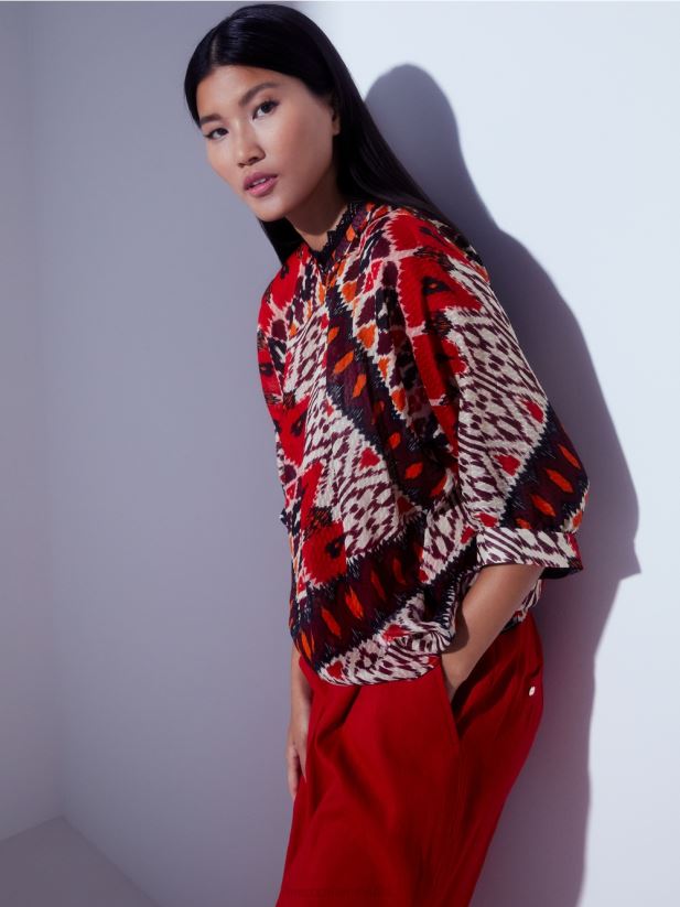 bluză kimono imprimată din viscoză Marc Cain rosu intens îmbrăcăminte 4826HH913