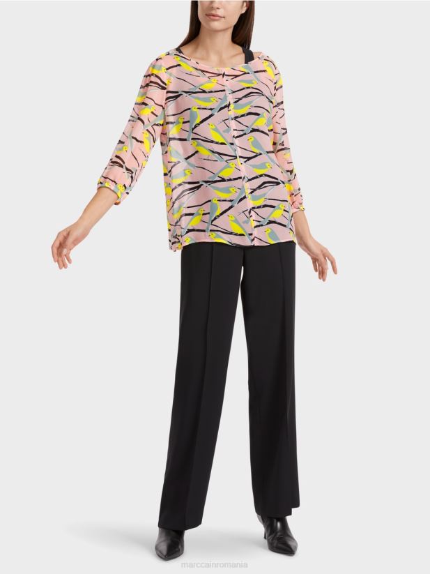 bluză lejeră cu design de pasăre Marc Cain roz pudra moale îmbrăcăminte 4826HH883