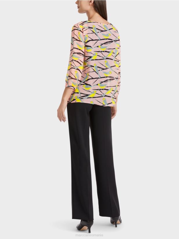 bluză lejeră cu design de pasăre Marc Cain roz pudra moale îmbrăcăminte 4826HH883