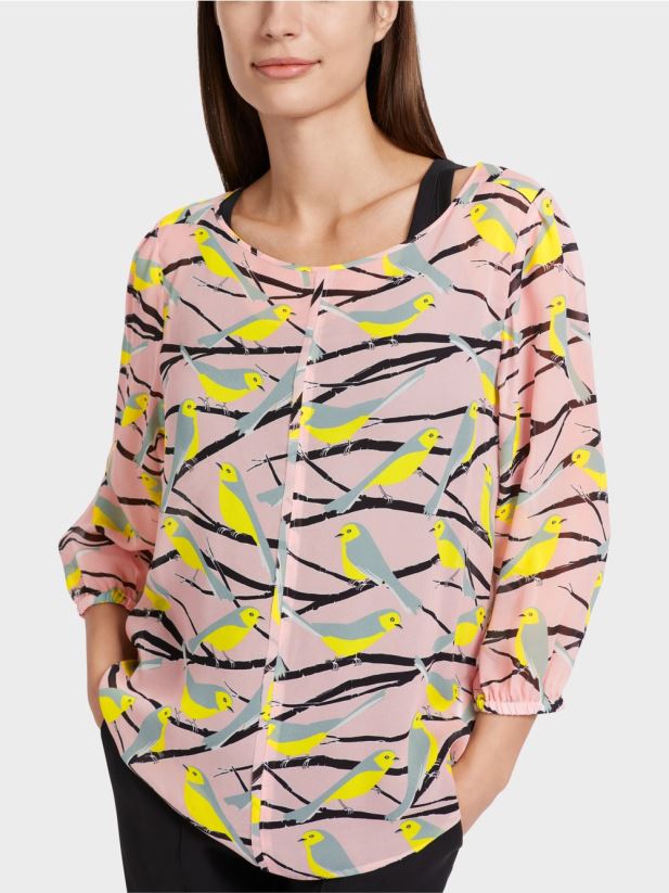 bluză lejeră cu design de pasăre Marc Cain roz pudra moale îmbrăcăminte 4826HH883