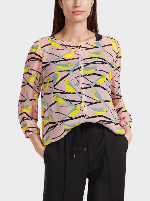 bluză lejeră cu design de pasăre Marc Cain roz pudra moale îmbrăcăminte 4826HH883