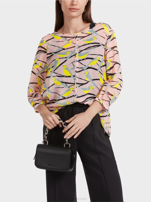 bluză lejeră cu design de pasăre Marc Cain roz pudra moale îmbrăcăminte 4826HH883