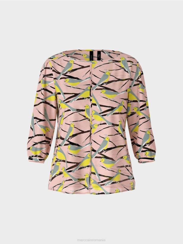 bluză lejeră cu design de pasăre Marc Cain roz pudra moale îmbrăcăminte 4826HH883