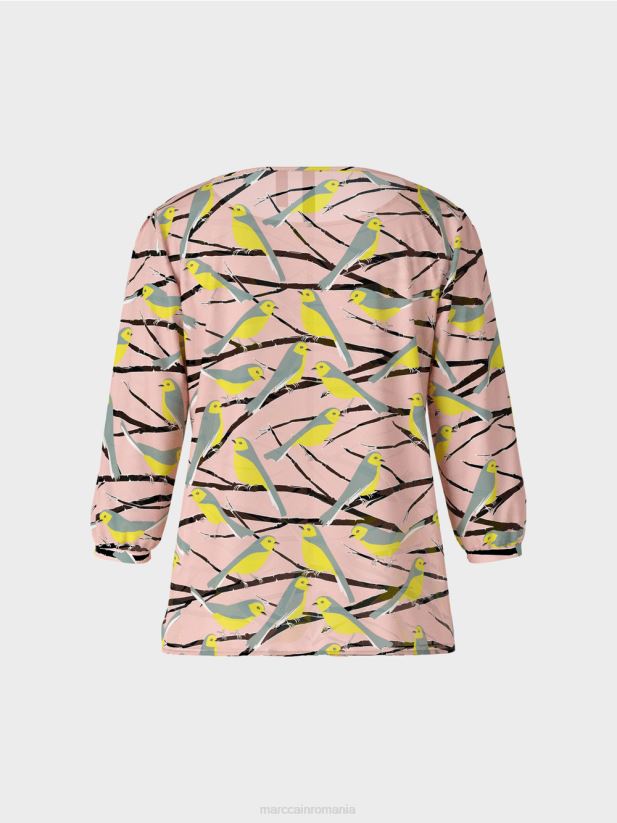 bluză lejeră cu design de pasăre Marc Cain roz pudra moale îmbrăcăminte 4826HH883