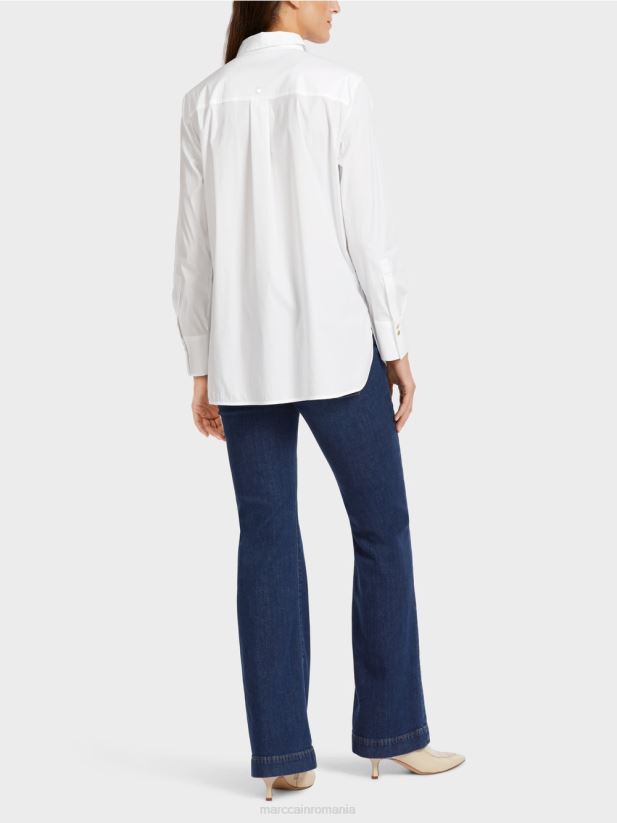 bluză lungă dintr-un amestec de bumbac Marc Cain alb îmbrăcăminte 4826HH986