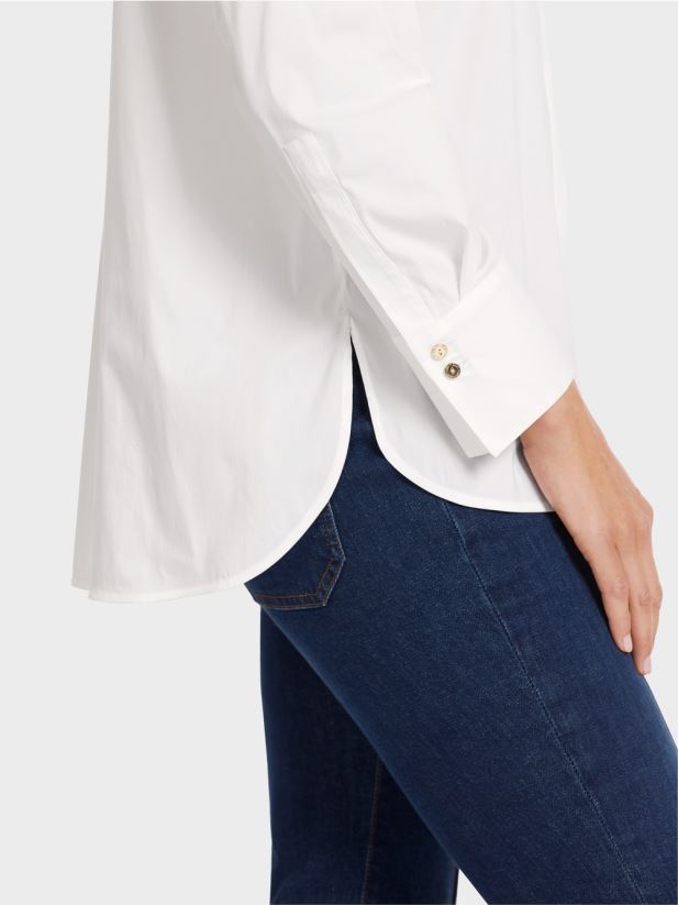 bluză lungă dintr-un amestec de bumbac Marc Cain alb îmbrăcăminte 4826HH986