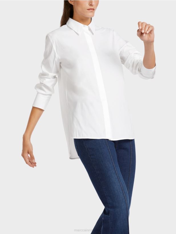bluză lungă dintr-un amestec de bumbac Marc Cain alb îmbrăcăminte 4826HH986