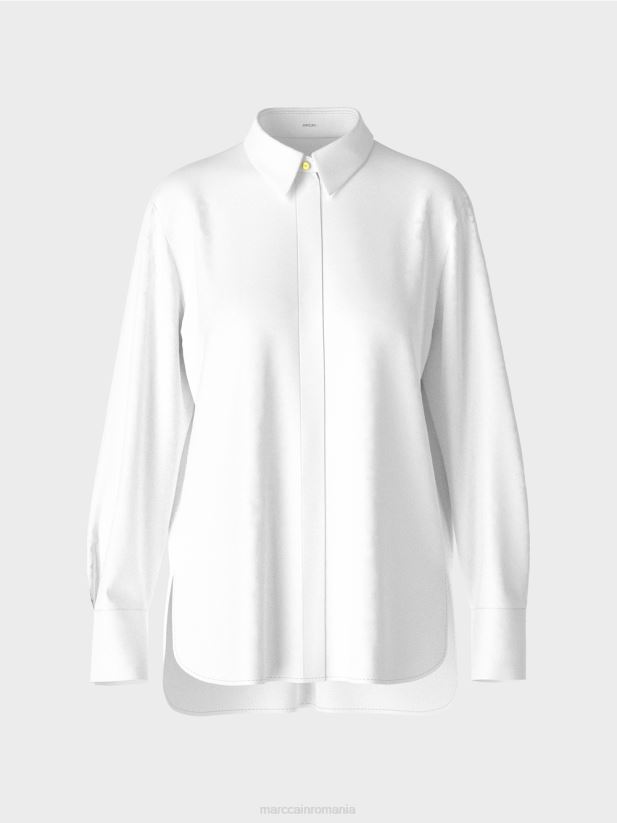 bluză lungă dintr-un amestec de bumbac Marc Cain alb îmbrăcăminte 4826HH986