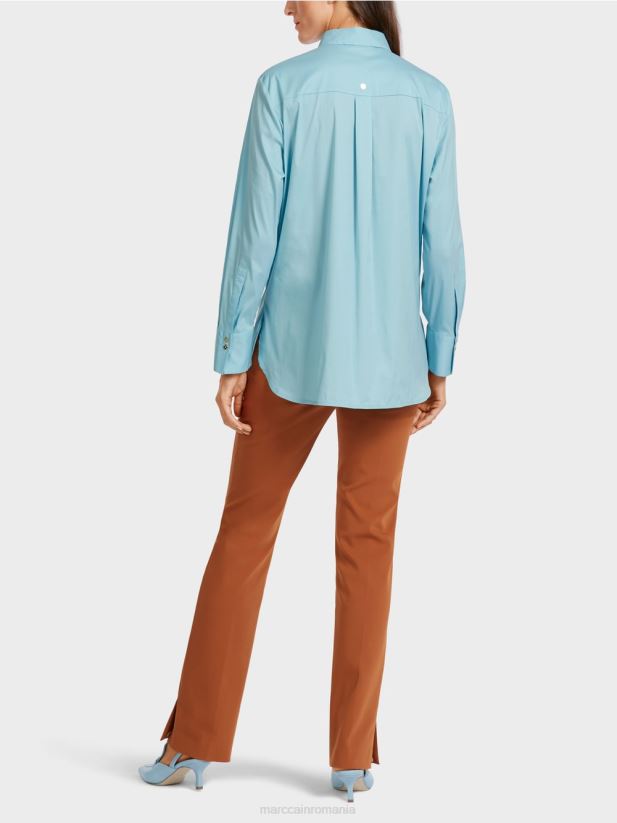 bluză lungă dintr-un amestec de bumbac Marc Cain albastru atmosferic îmbrăcăminte 4826HH1016