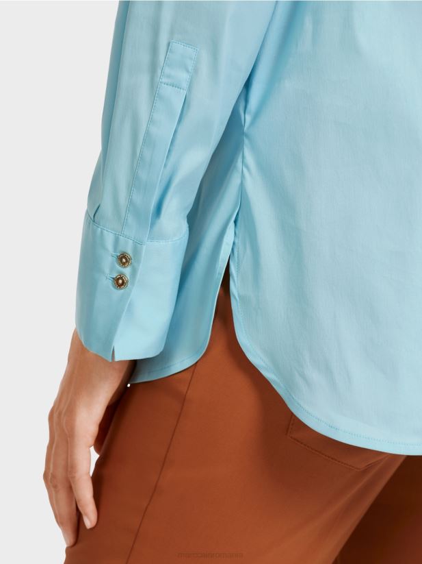 bluză lungă dintr-un amestec de bumbac Marc Cain albastru atmosferic îmbrăcăminte 4826HH1016